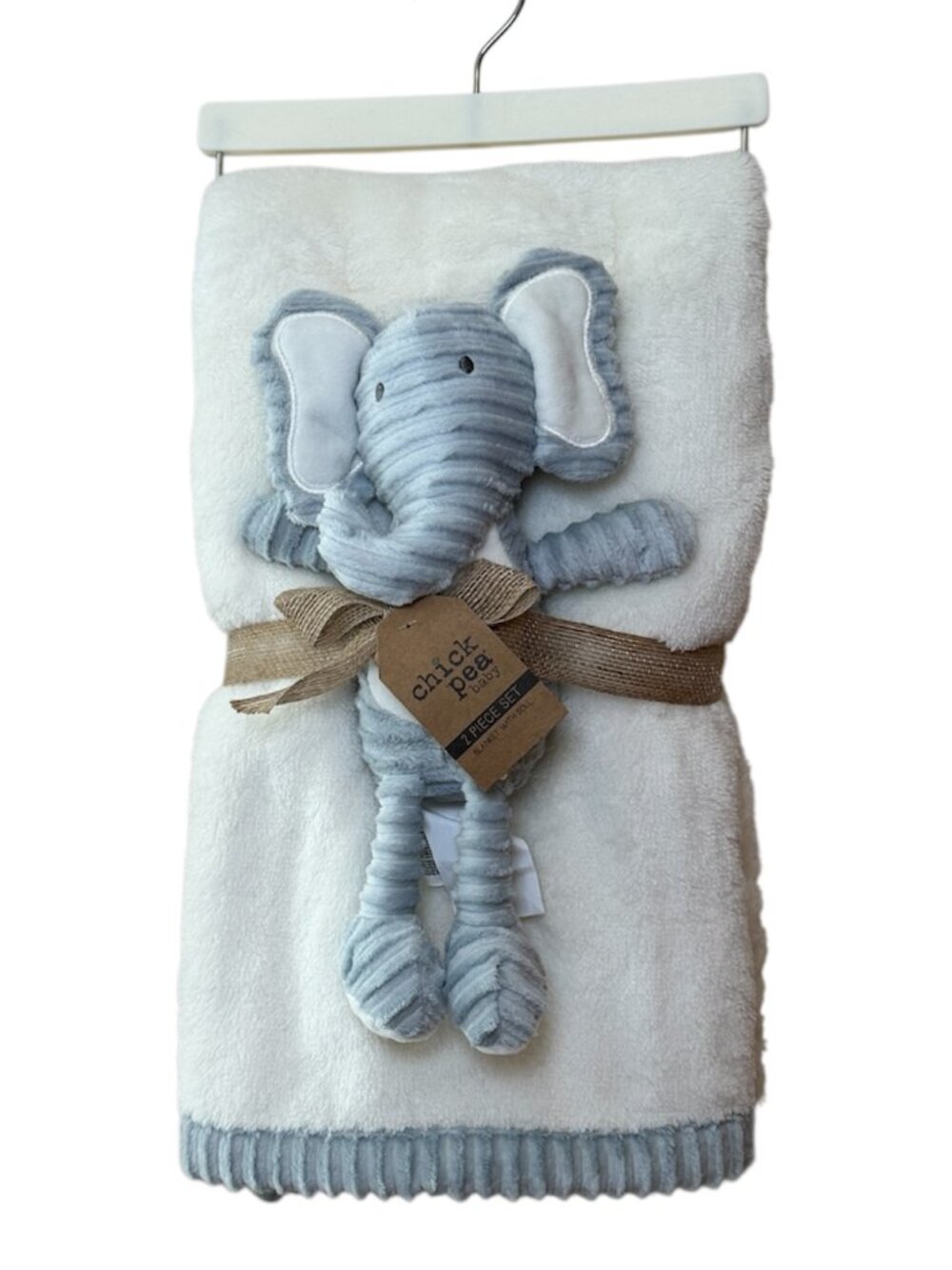 Chickpea 2pc Elephant Baby Blanket & Plush Toy Set Blue White Lovey Security NEW